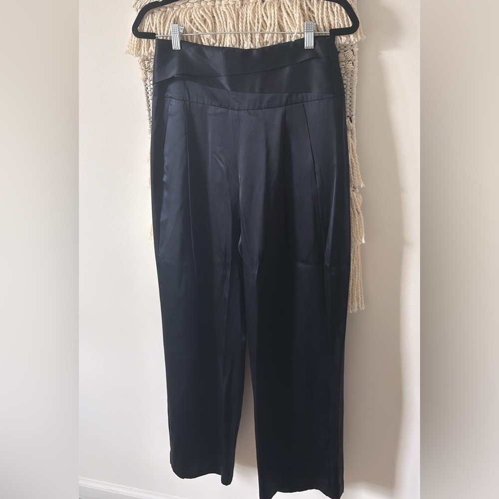 Michelle Mason Wide Leg Silk Trouser Pants Pleated Navy Size 4